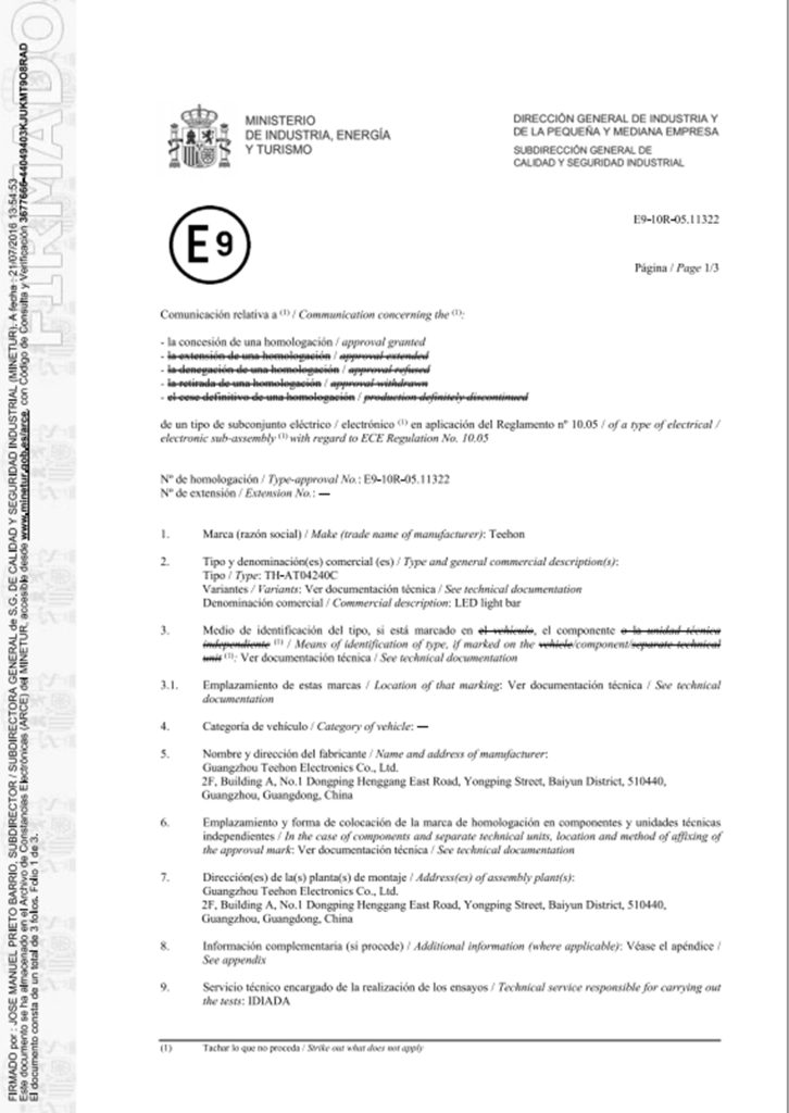 LED Work Light And LED Light Bar E-mark certificate